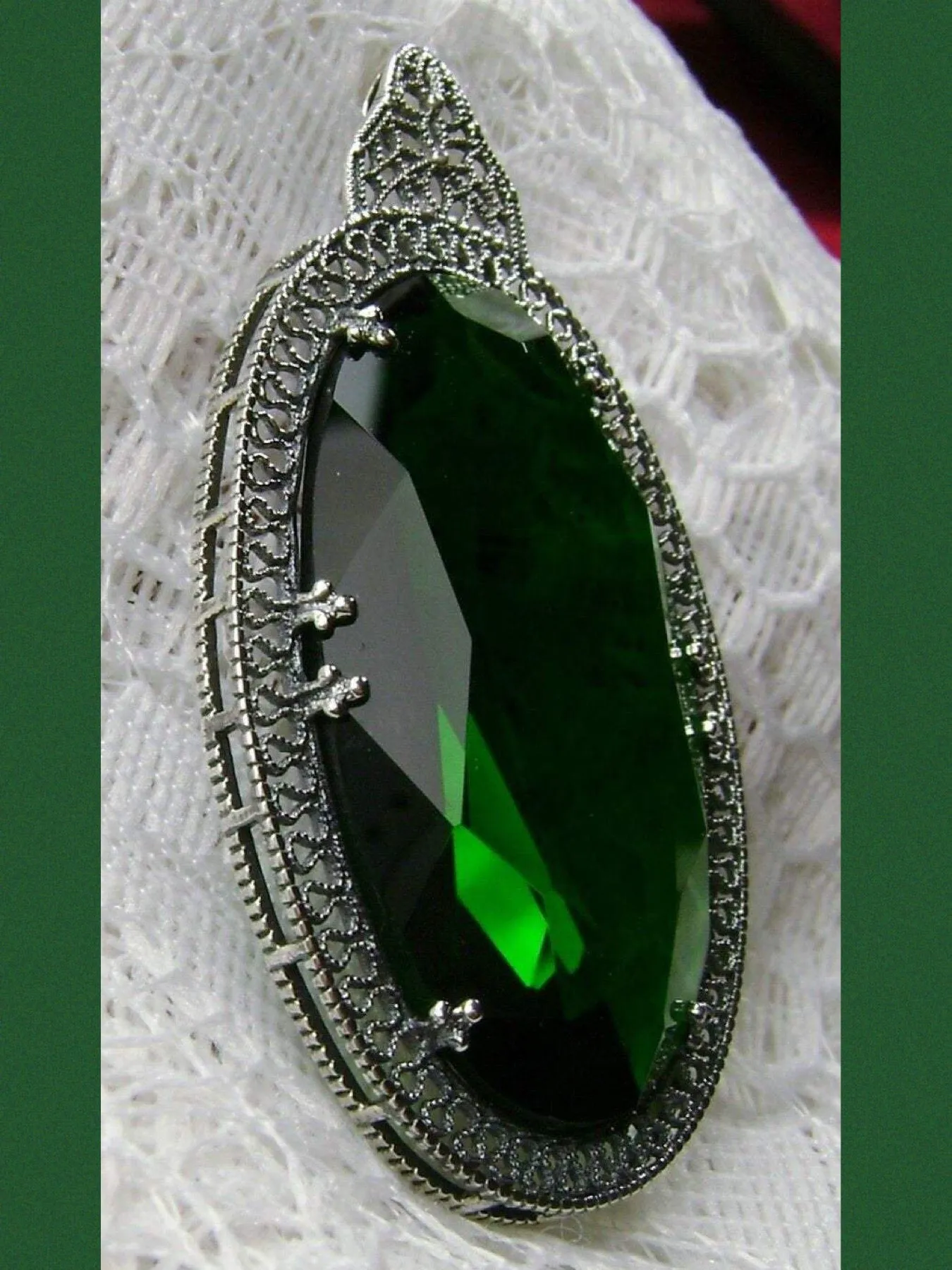 Emerald Pendant, Emerald Green Art Deco Necklace #P31
