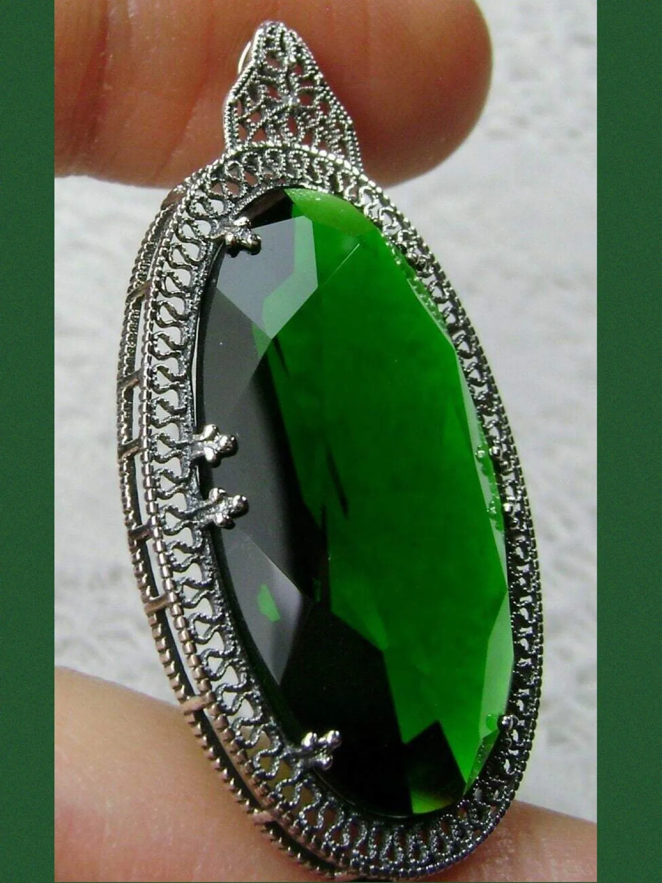 Emerald Pendant, Emerald Green Art Deco Necklace #P31