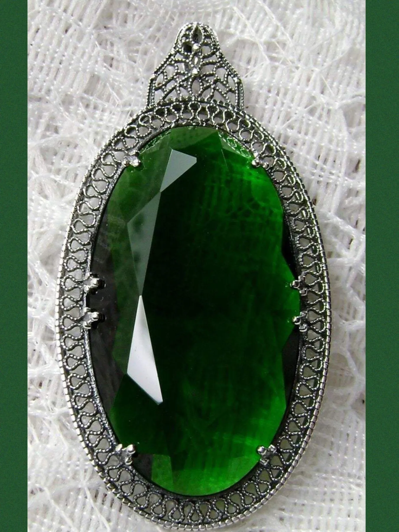 Emerald Pendant, Emerald Green Art Deco Necklace #P31