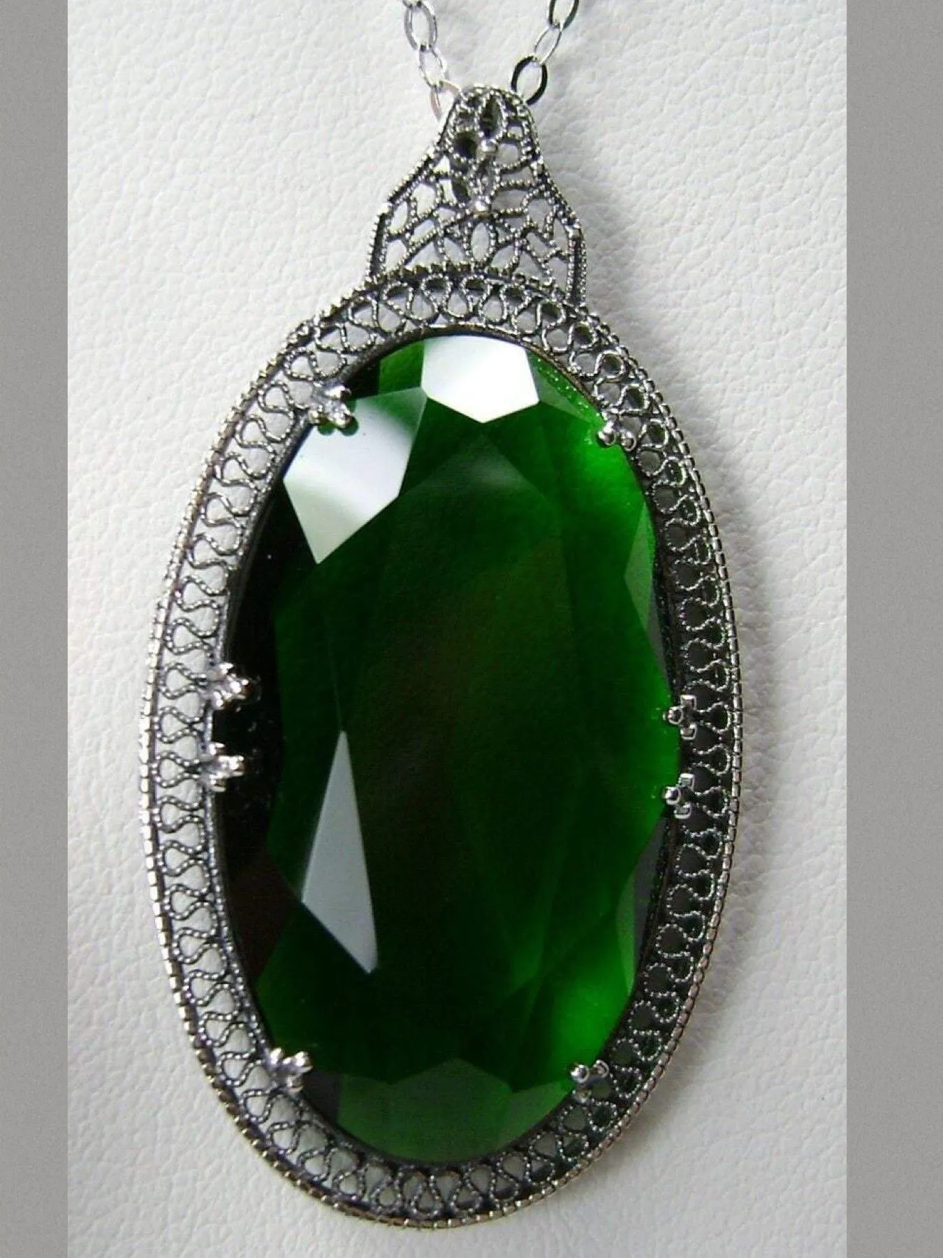 Emerald Pendant, Emerald Green Art Deco Necklace #P31