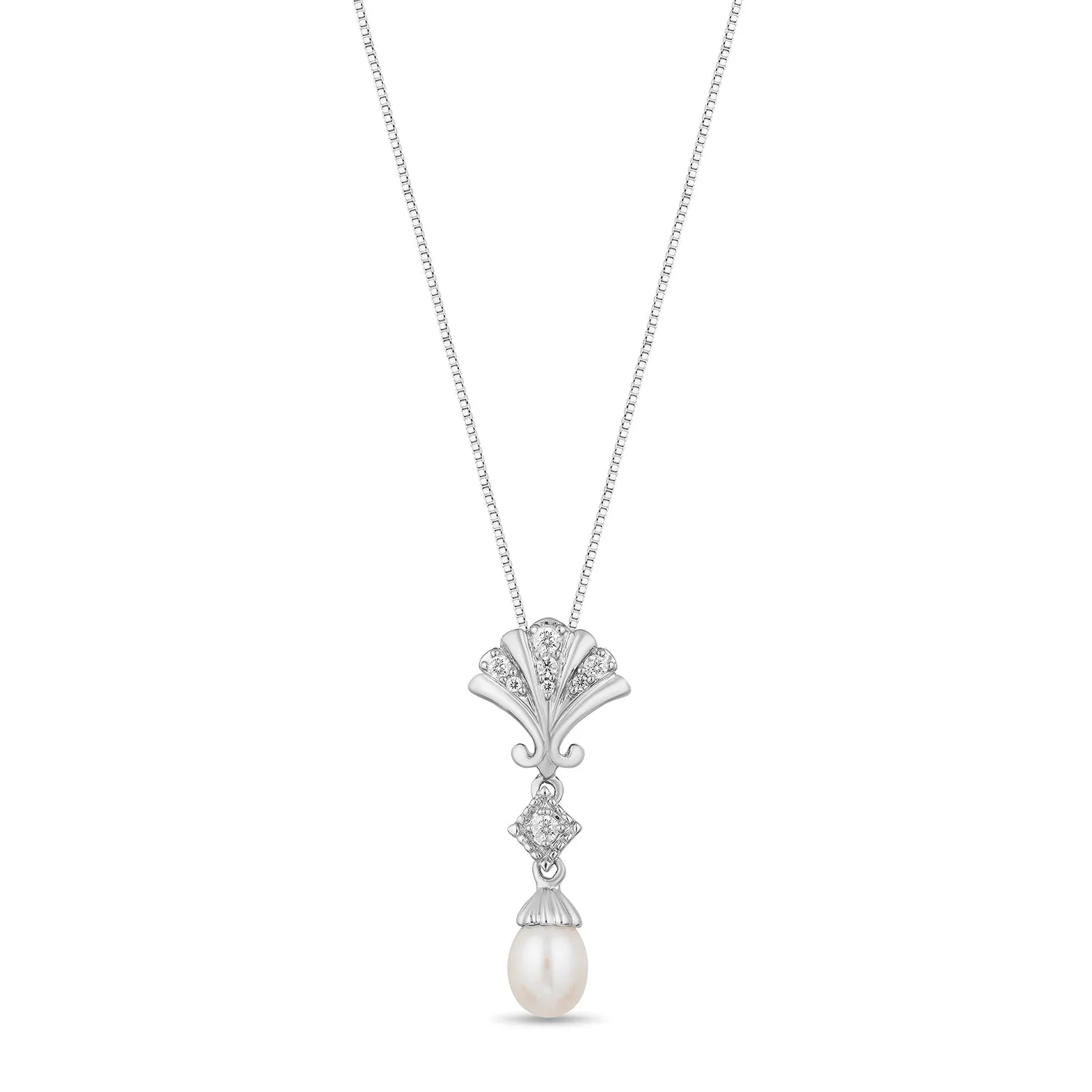 Enchanted Disney Fine Jewelry Sterling Silver with 1/10 CTTW Diamond and Pearl Ariel Pendant Necklace