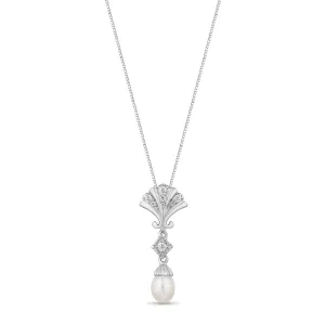 Enchanted Disney Fine Jewelry Sterling Silver with 1/10 CTTW Diamond and Pearl Ariel Pendant Necklace