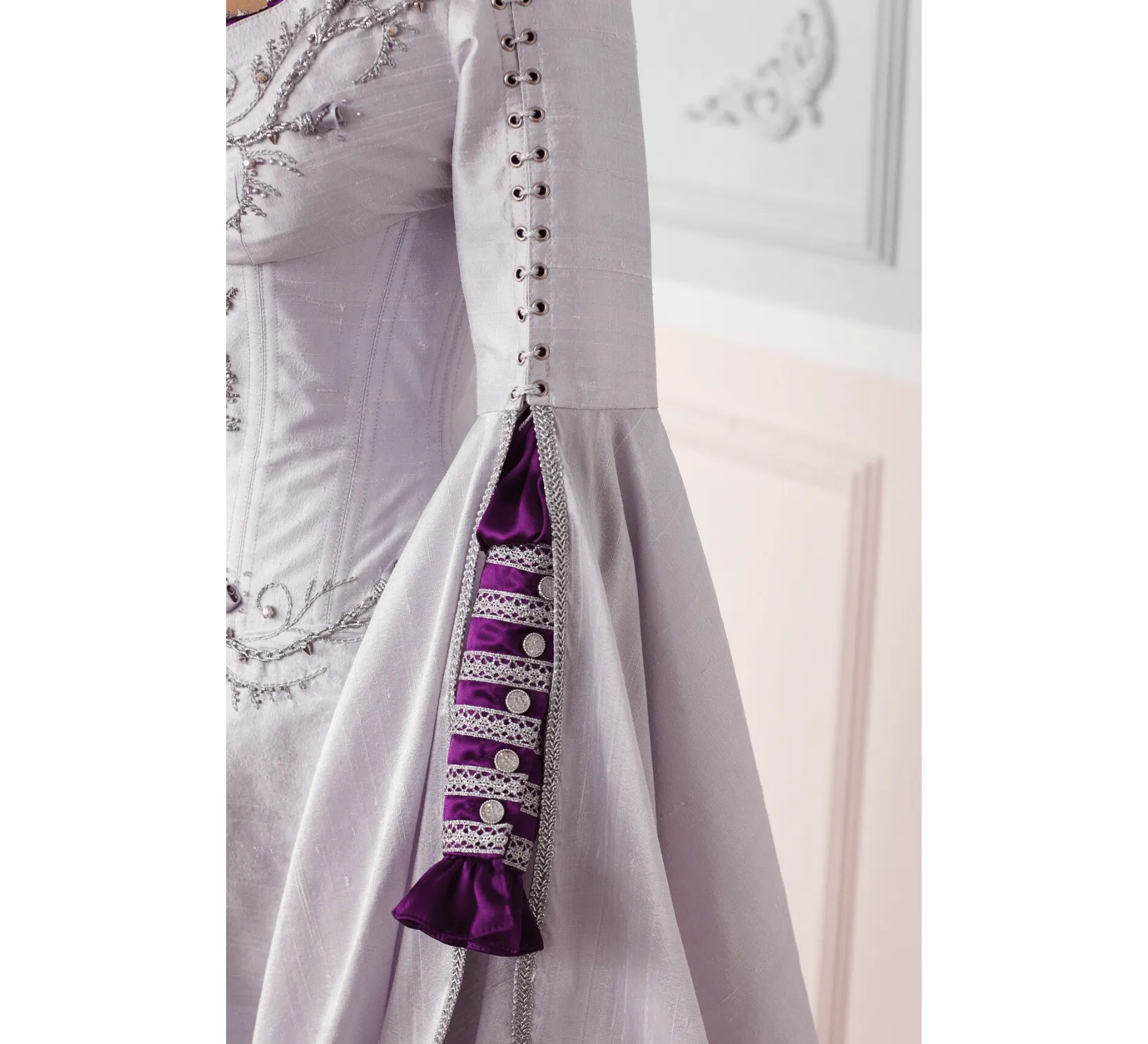 Fantasy elven white silk LoTR inspired wedding dress