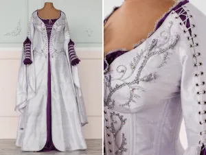 Fantasy elven white silk LoTR inspired wedding dress