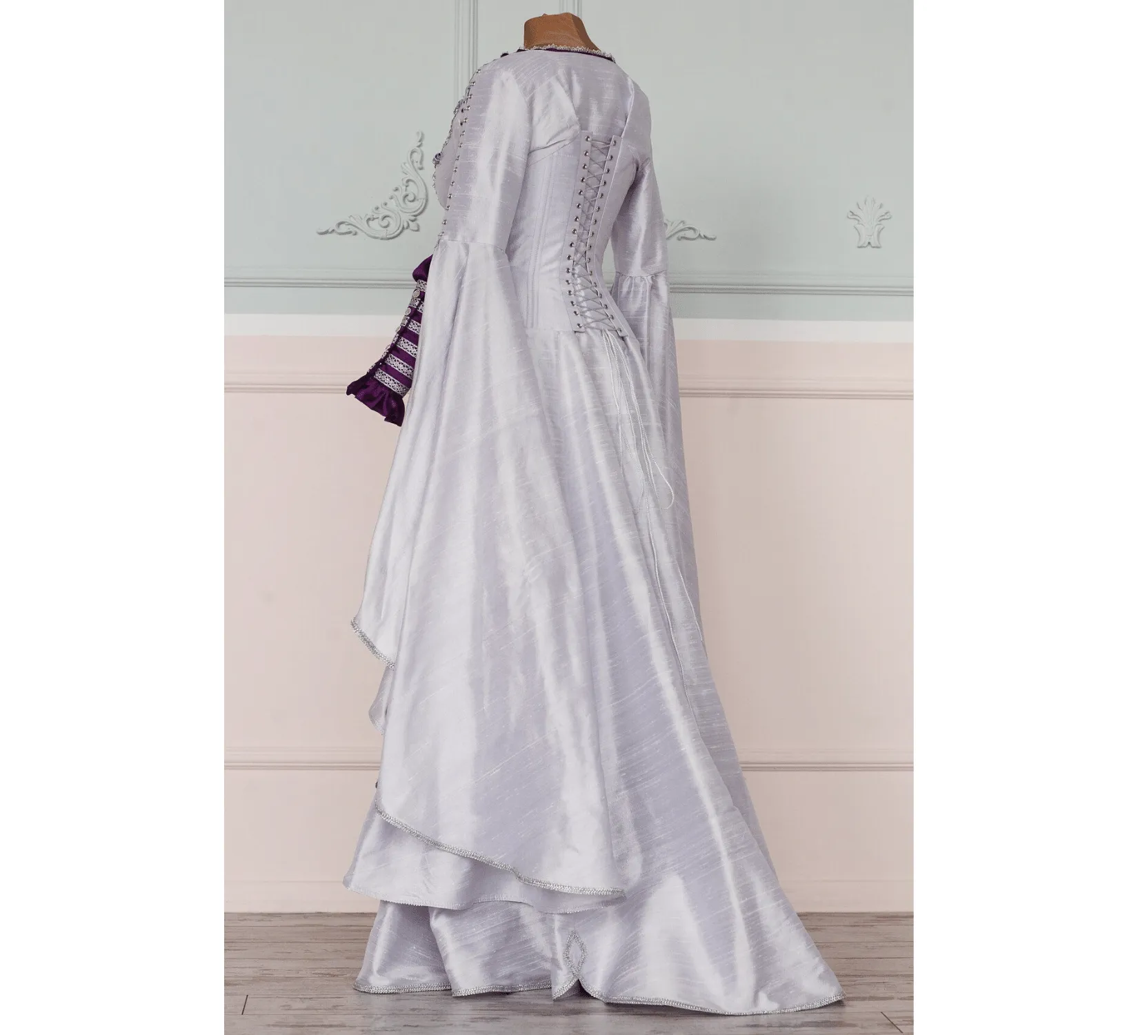 Fantasy elven white silk LoTR inspired wedding dress