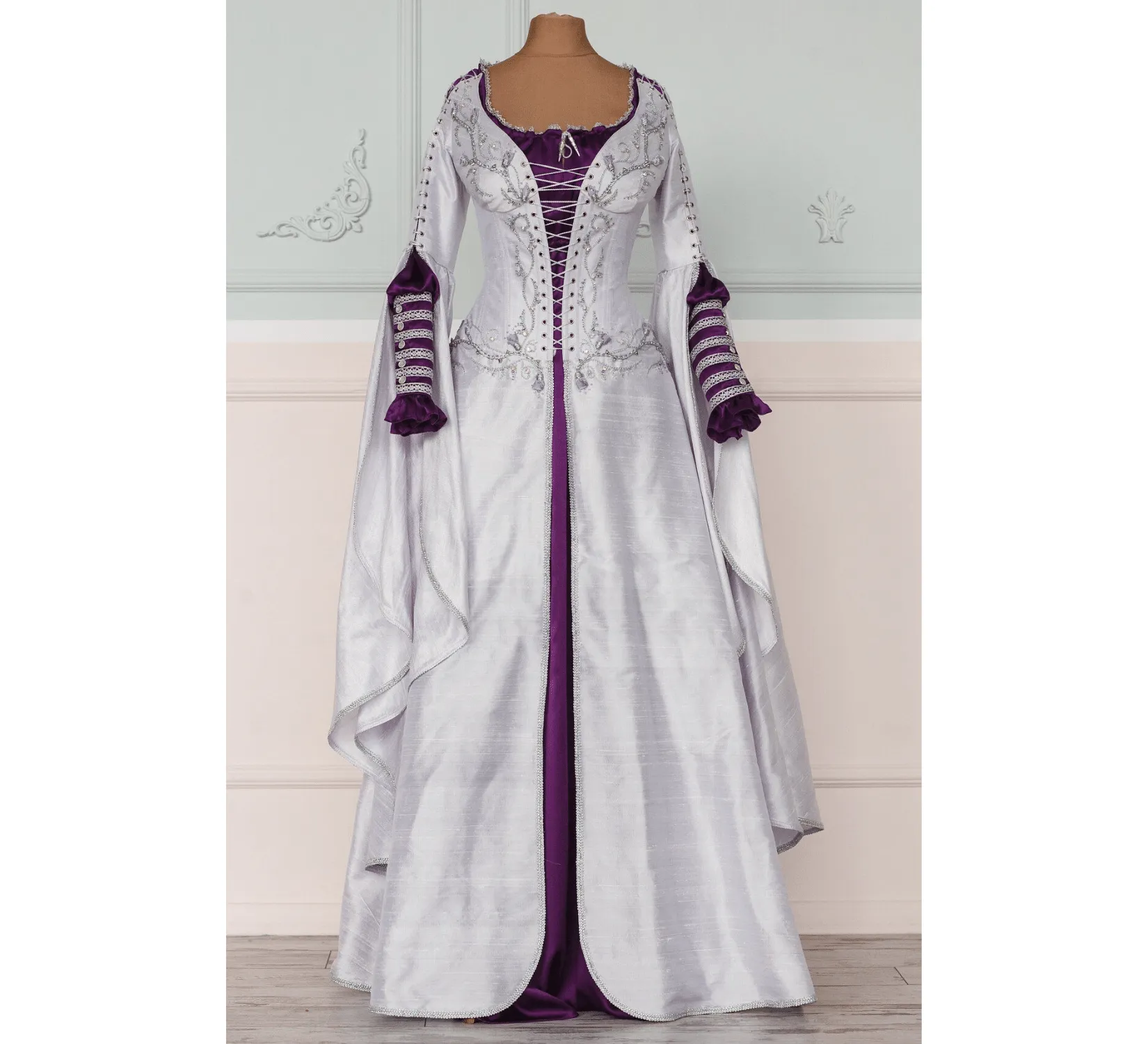 Fantasy elven white silk LoTR inspired wedding dress