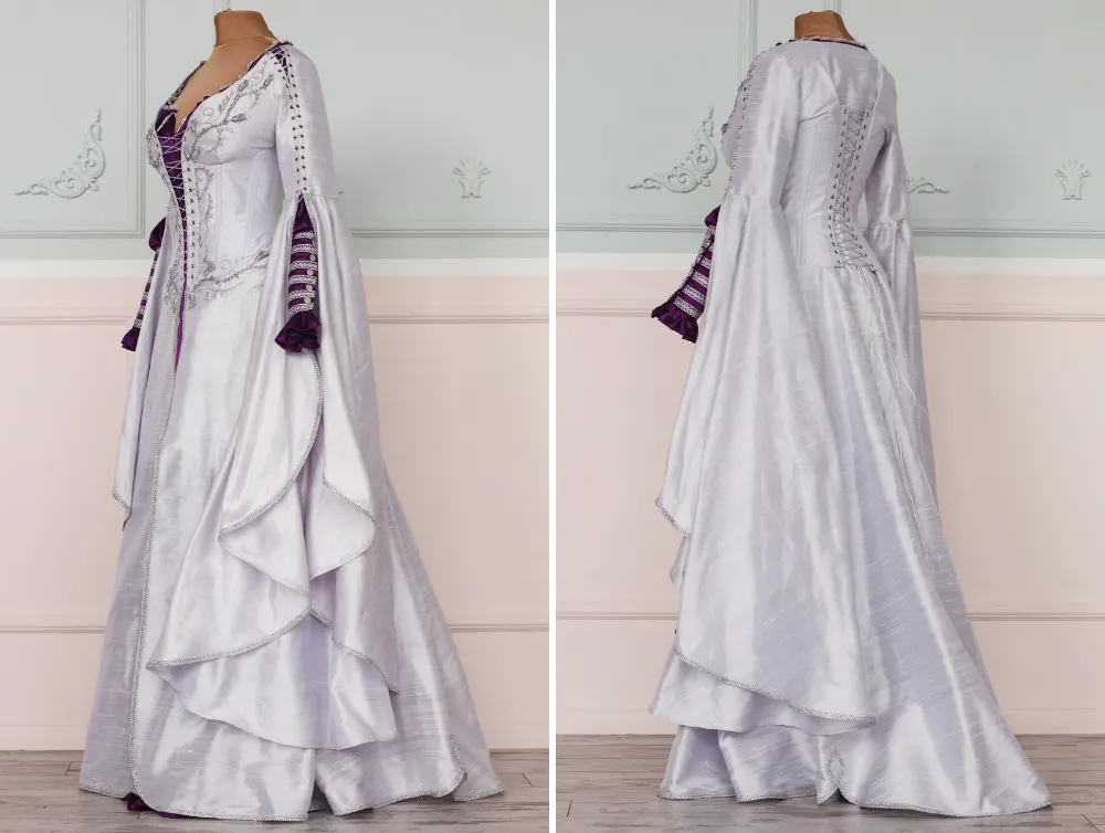 Fantasy elven white silk LoTR inspired wedding dress