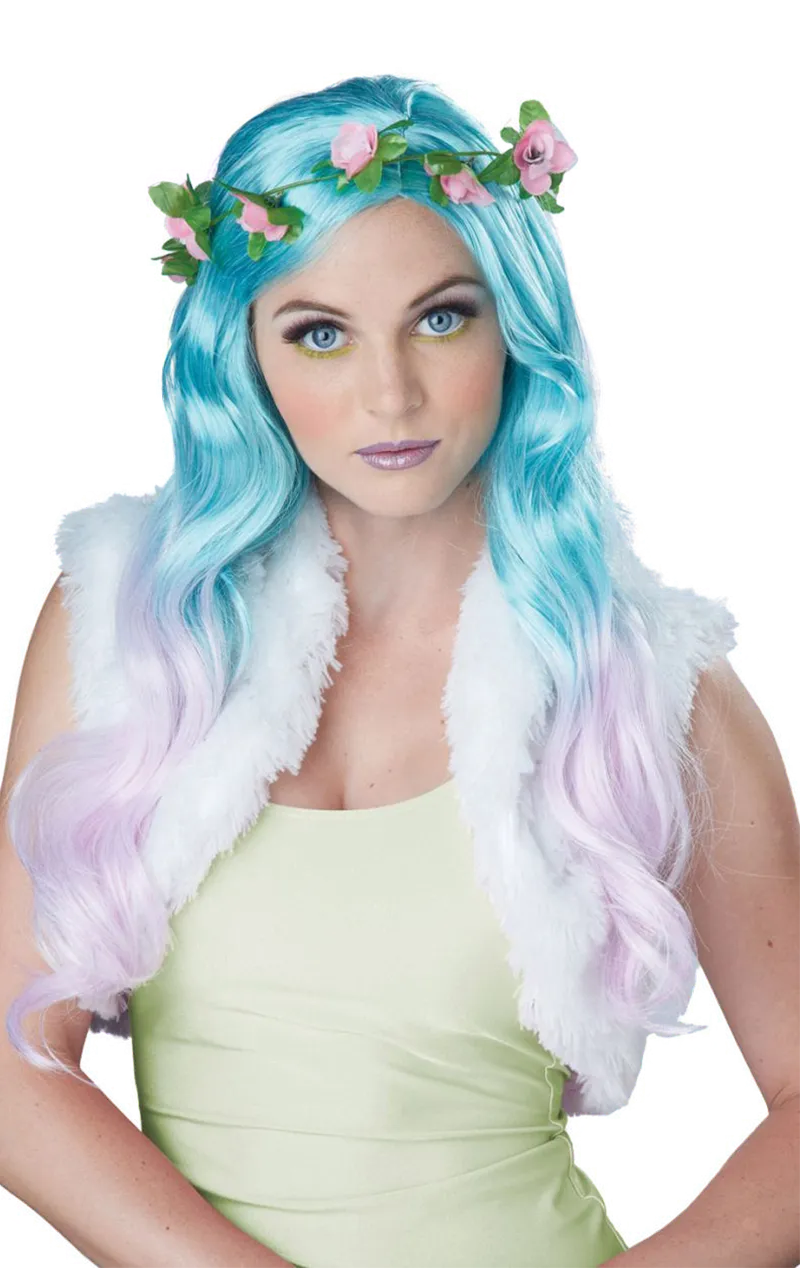Floral Fantasy Blue and Pink Wig