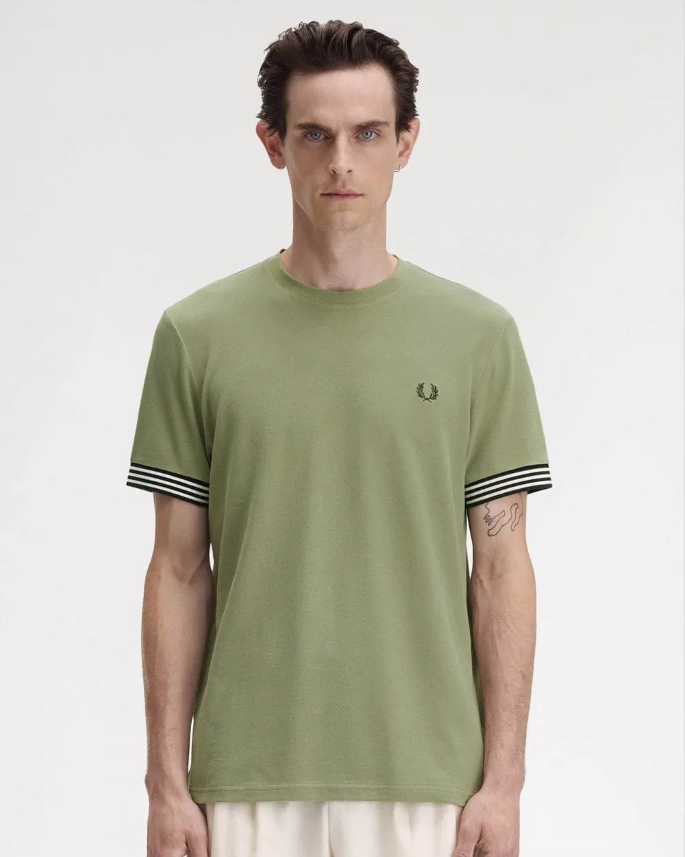 Fred Perry Mens Striped Cuff T-Shirt