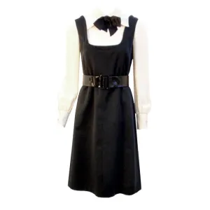 GEOFFREY BEENE 1960s Boutique Black & Cream Satin Dolly Dress