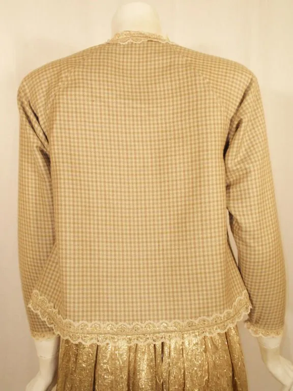GEOFFREY BEENE 1980s 3 pc Gold Wool & Lace Jacket, Skirt & Belt