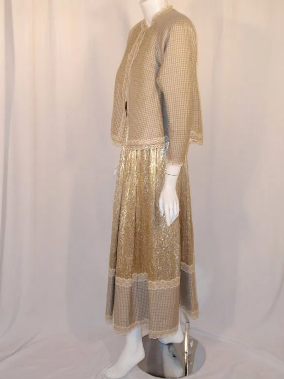 GEOFFREY BEENE 1980s 3 pc Gold Wool & Lace Jacket, Skirt & Belt