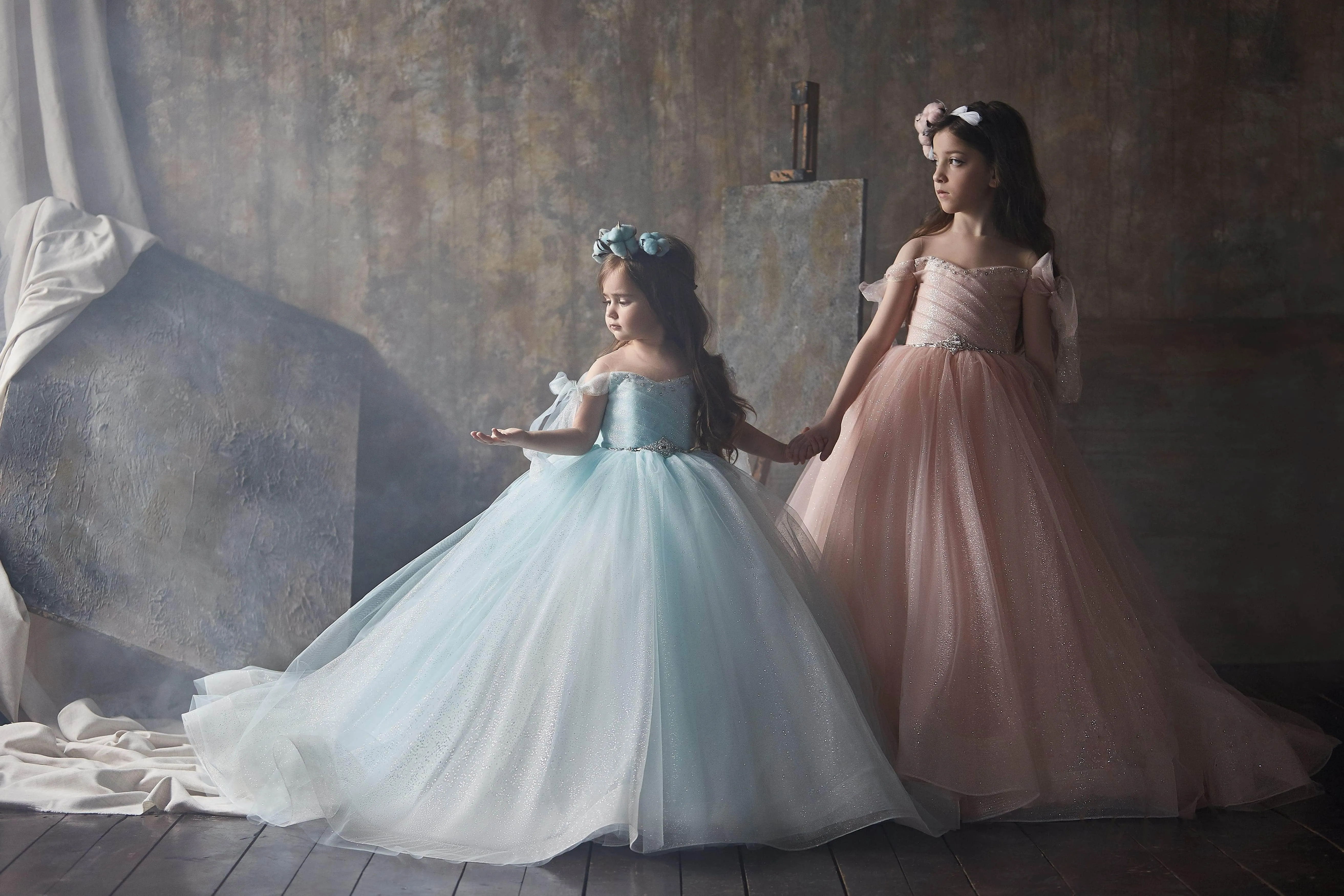 Girls Bow Tie Off Shoulder Crystal Pageant Dress