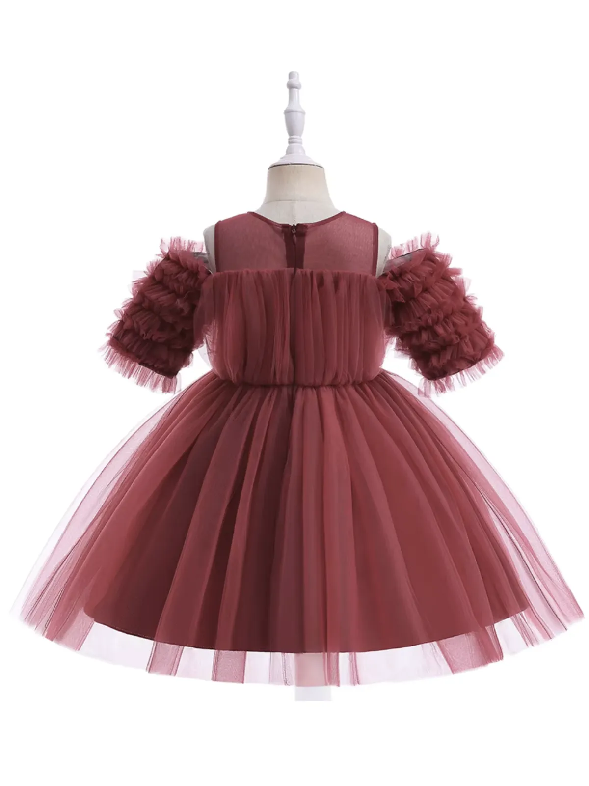 Girls Dazzling Tulle Puff Sleeve Dress
