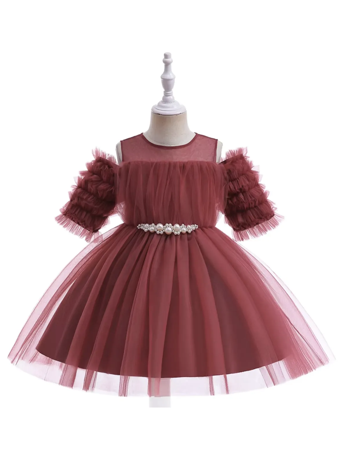 Girls Dazzling Tulle Puff Sleeve Dress
