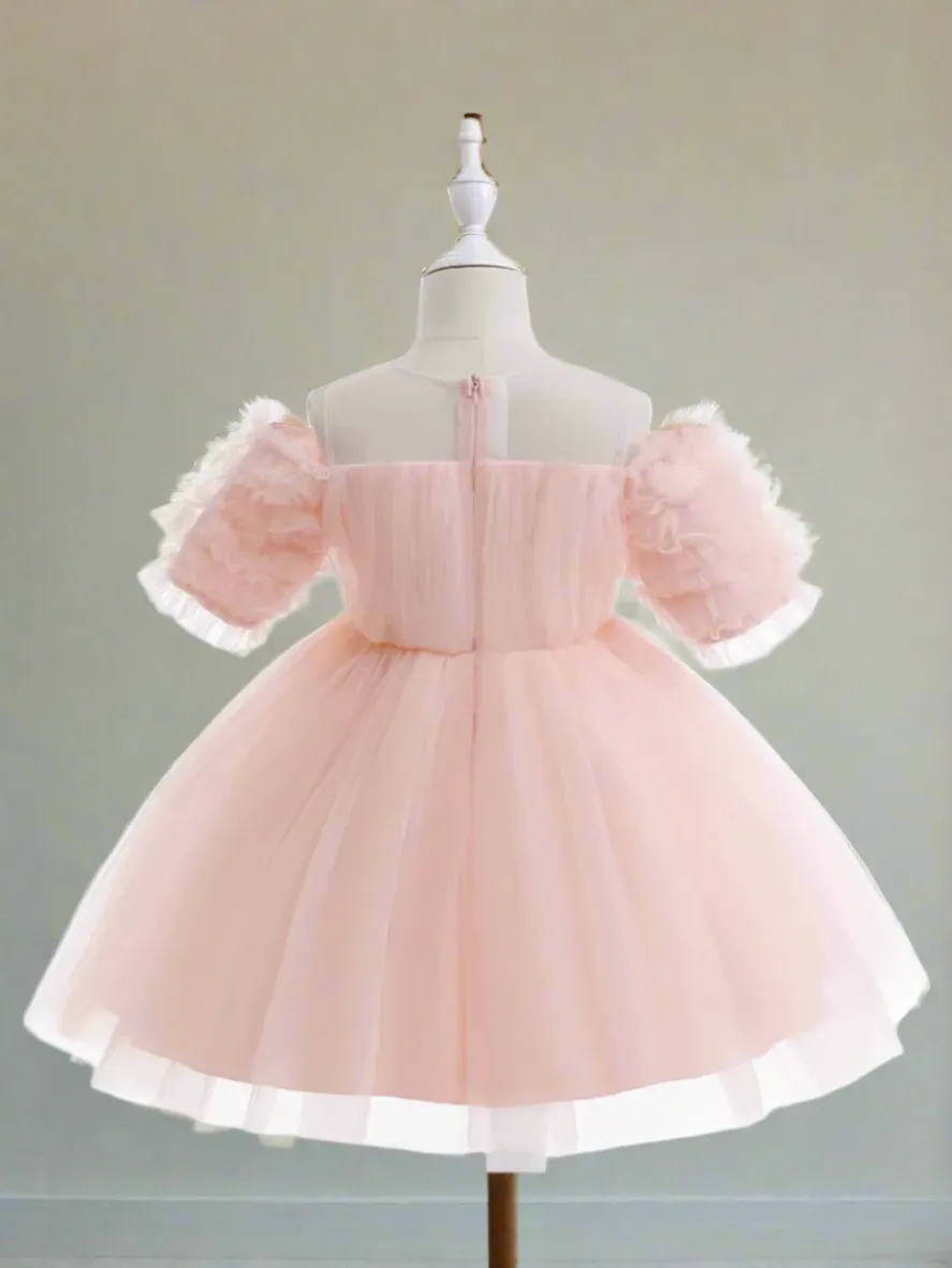 Girls Dazzling Tulle Puff Sleeve Dress