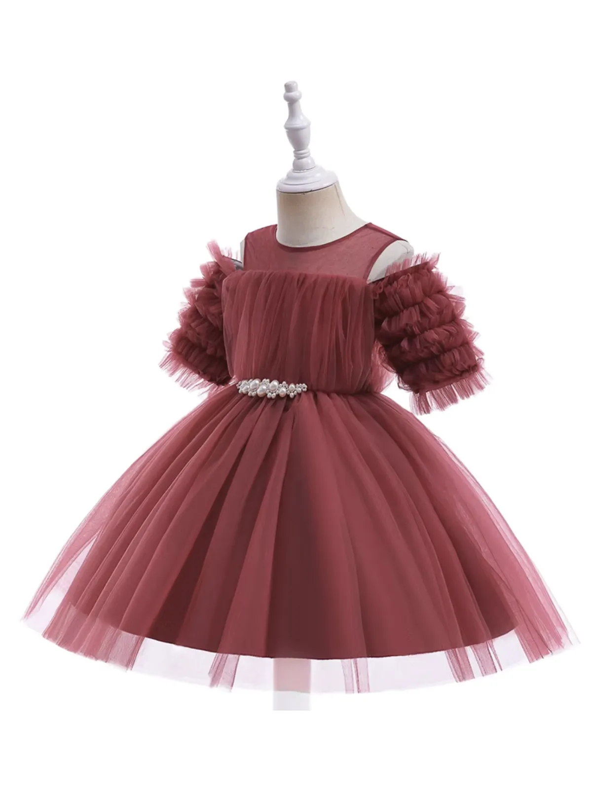 Girls Dazzling Tulle Puff Sleeve Dress