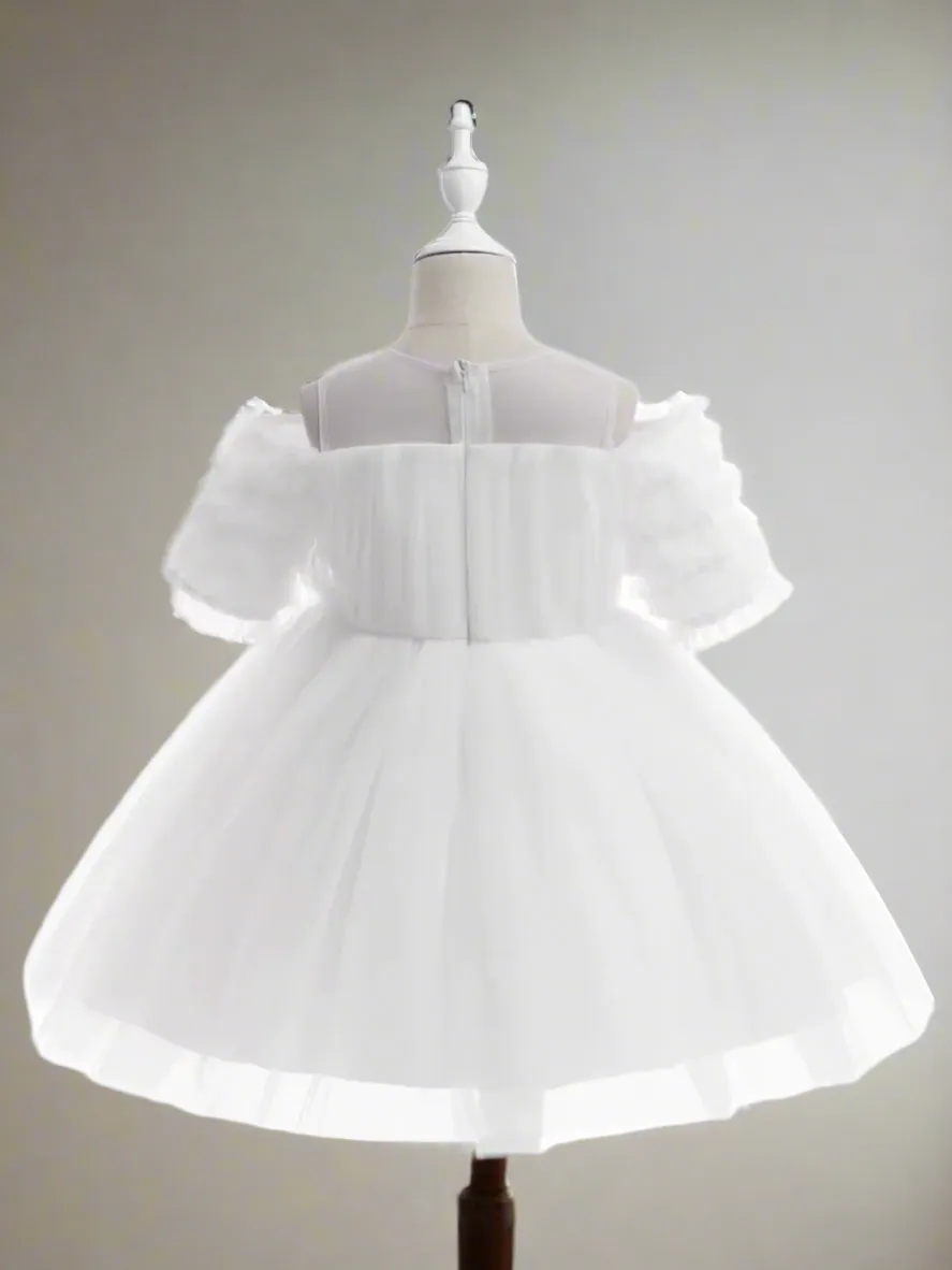Girls Dazzling Tulle Puff Sleeve Dress