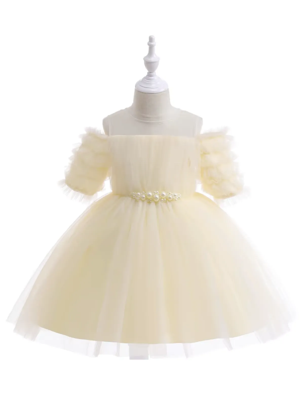 Girls Dazzling Tulle Puff Sleeve Dress