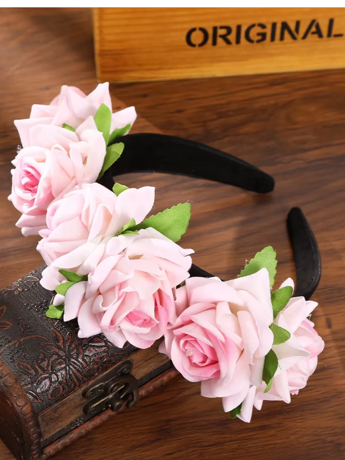 Girls White and Pink Rose Headband
