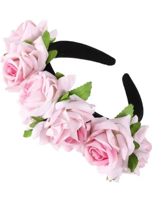 Girls White and Pink Rose Headband