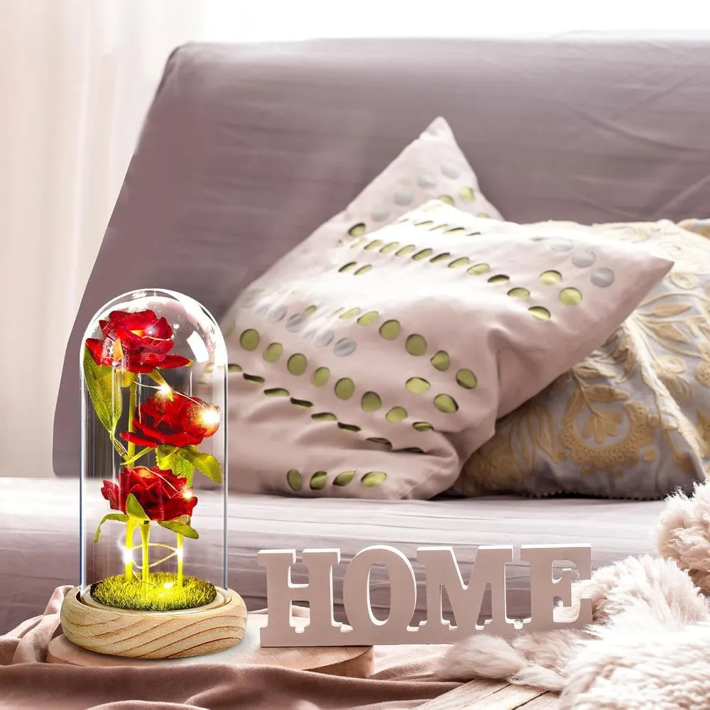 Glass Dome Silk Rose Decoration