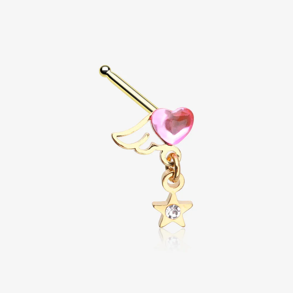 Golden Angel Heart Sparkle Star Dangle Nose Stud Ring