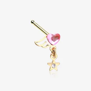 Golden Angel Heart Sparkle Star Dangle Nose Stud Ring