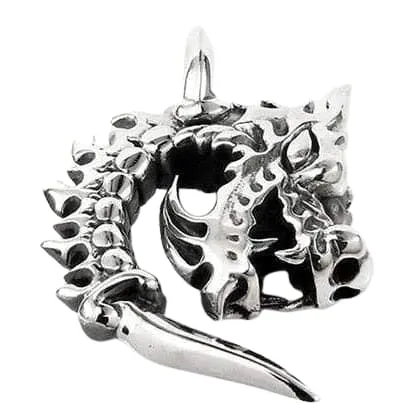 Gothic Flame Blade Dragon Hook Sterling Silver Biker Pendant