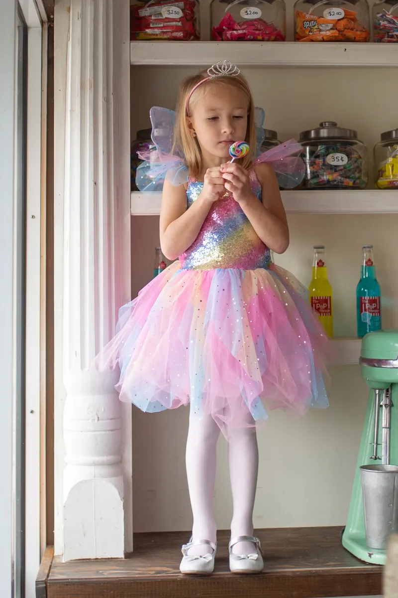 Great Pretenders Rainbow Fairy Dress & Wings, Multi, Size 7-8