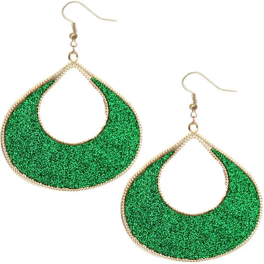 Green Glitter Puffy Teardrop Dangle Earrings