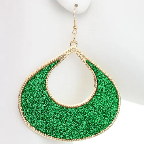 Green Glitter Puffy Teardrop Dangle Earrings