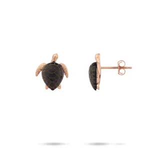 Honu Black Coral Earrings in Rose Gold - 12mm