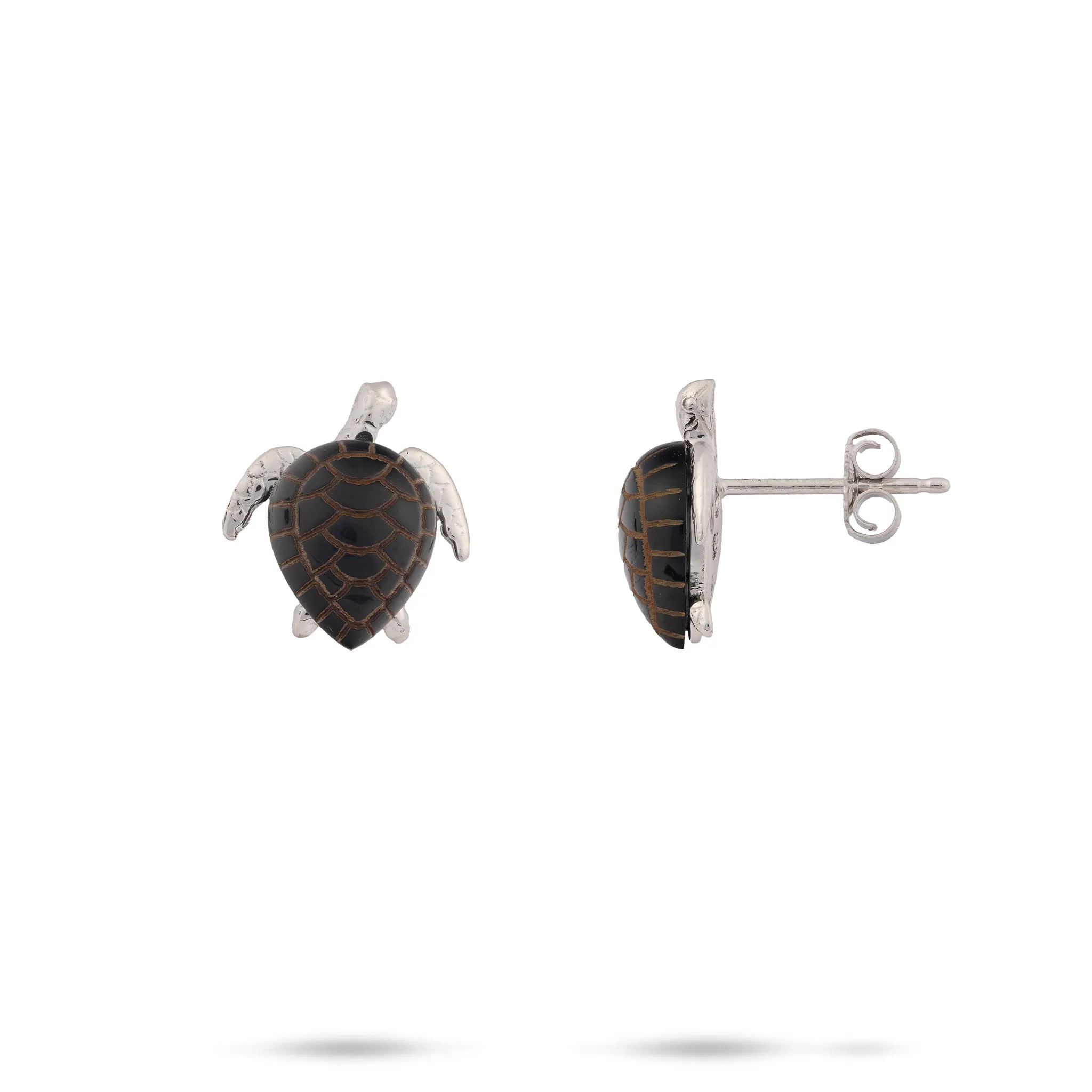 Honu Black Coral Earrings in White Gold - 12mm