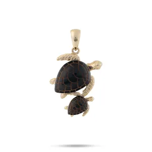 Honu Black Coral Pendant in Gold - 24mm
