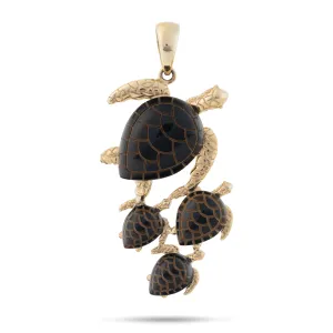 Honu Black Coral Pendant in Gold - 37mm