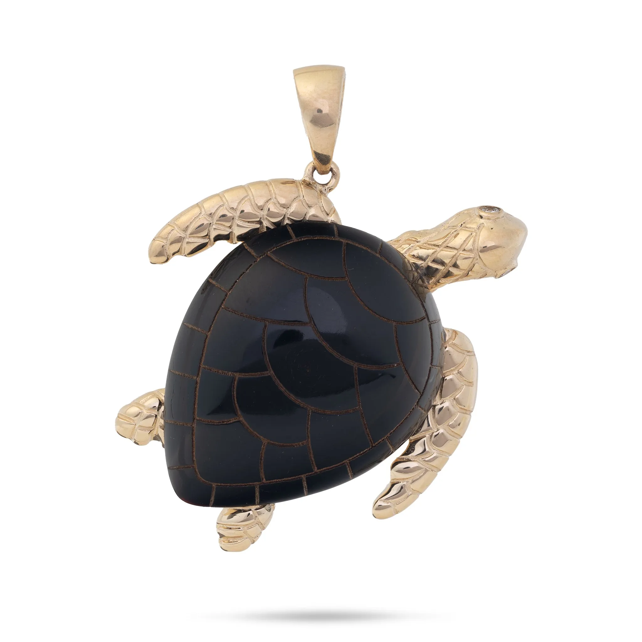 Honu Black Coral Pendant in Gold with Diamond - 36mm