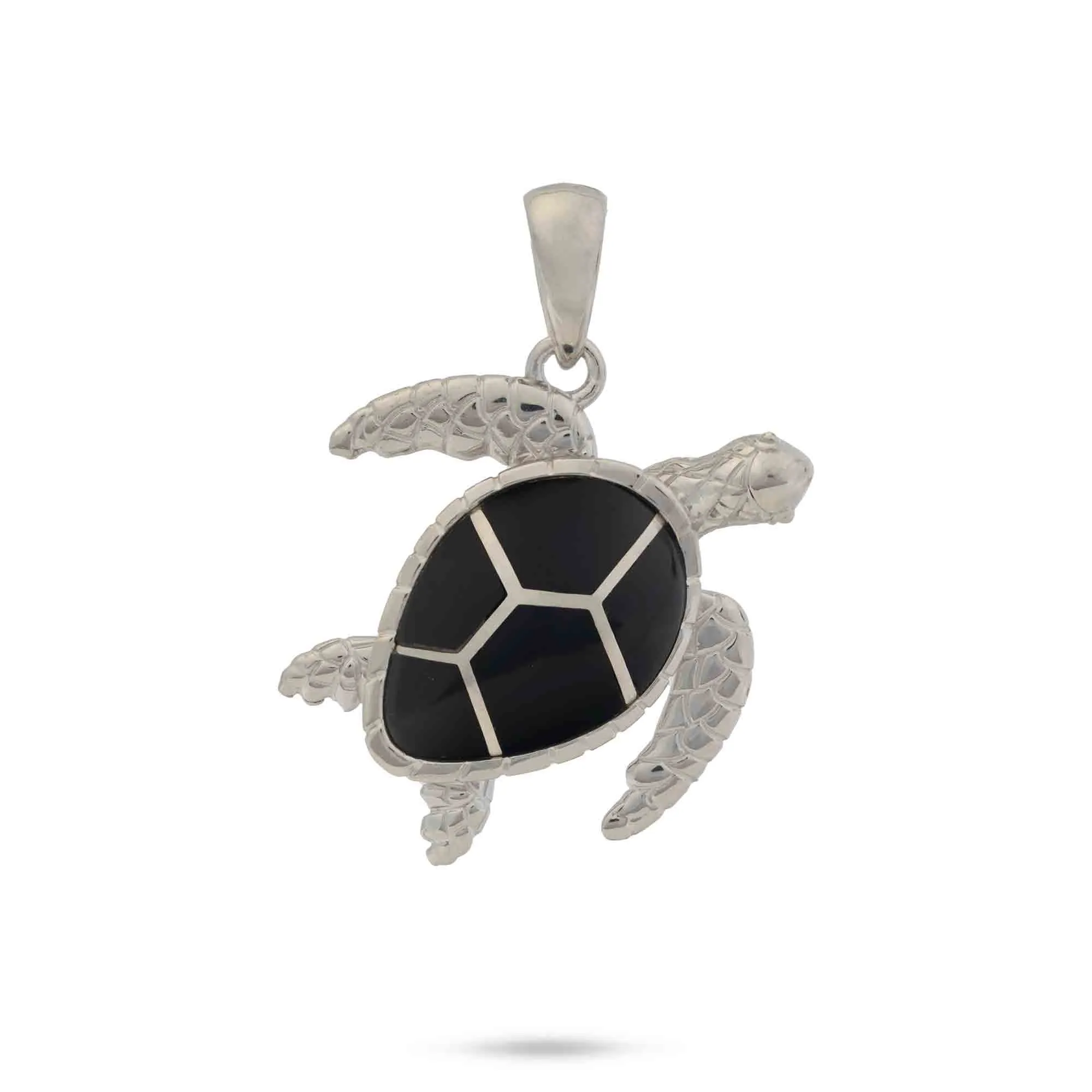 Honu Black Coral Pendant in Sterling Silver - 26mm