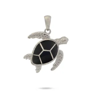 Honu Black Coral Pendant in Sterling Silver - 26mm
