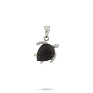 Honu Black Coral Pendant in White Gold - 13mm