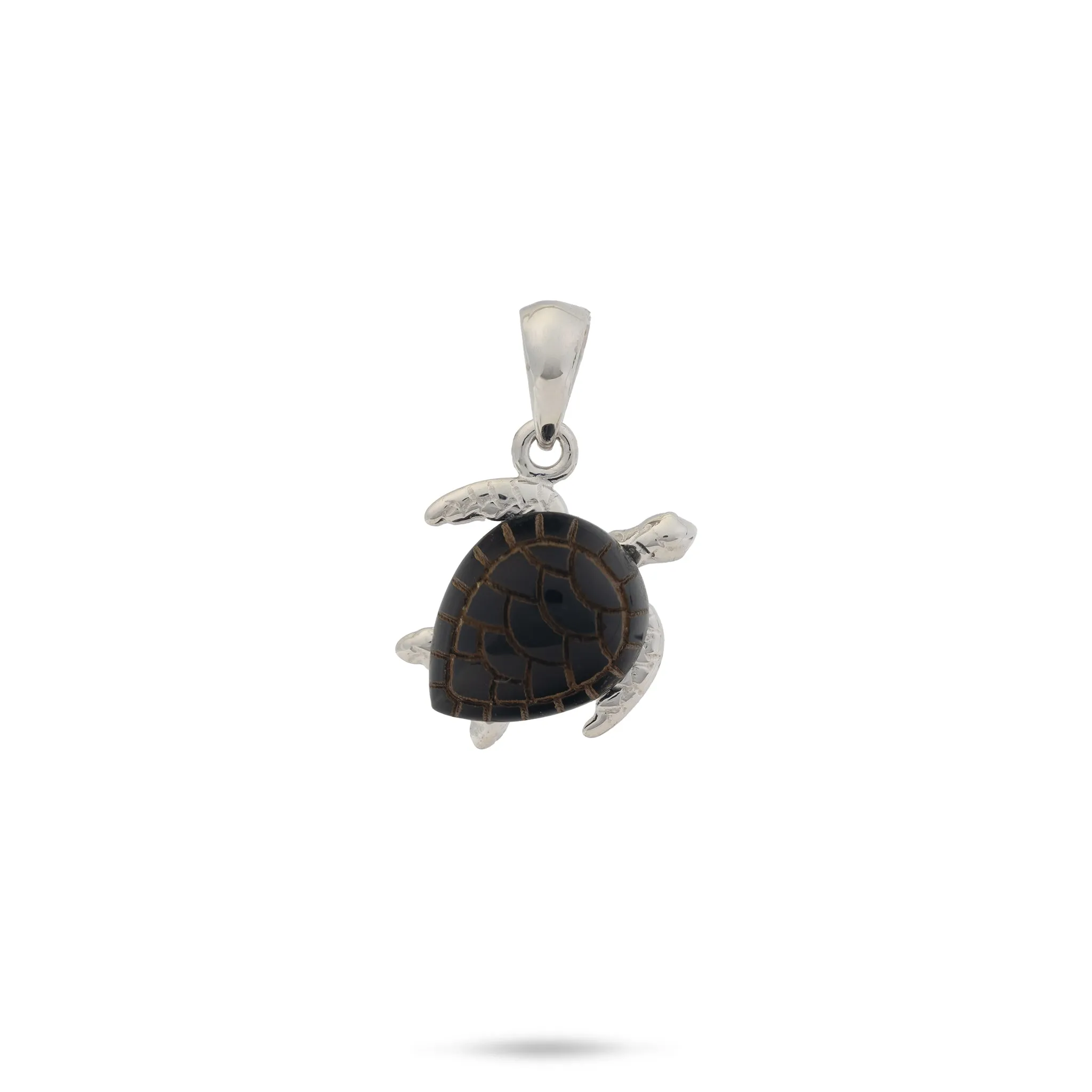 Honu Black Coral Pendant in White Gold - 13mm