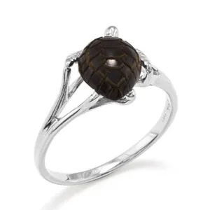 Honu Black Coral Ring in White Gold - 13mm