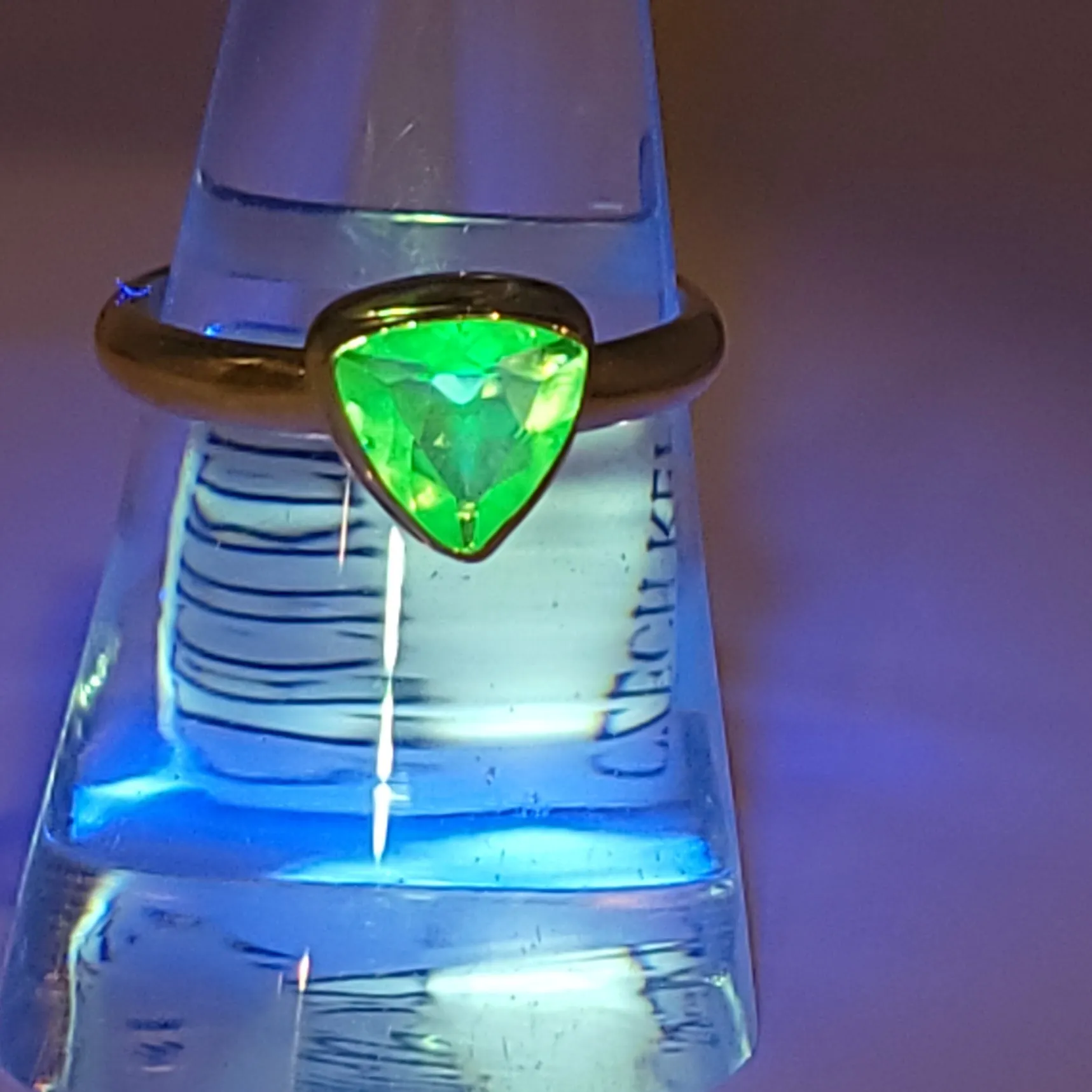Hyalite Opal Trillion Ring Sterling Silver Band Size 8