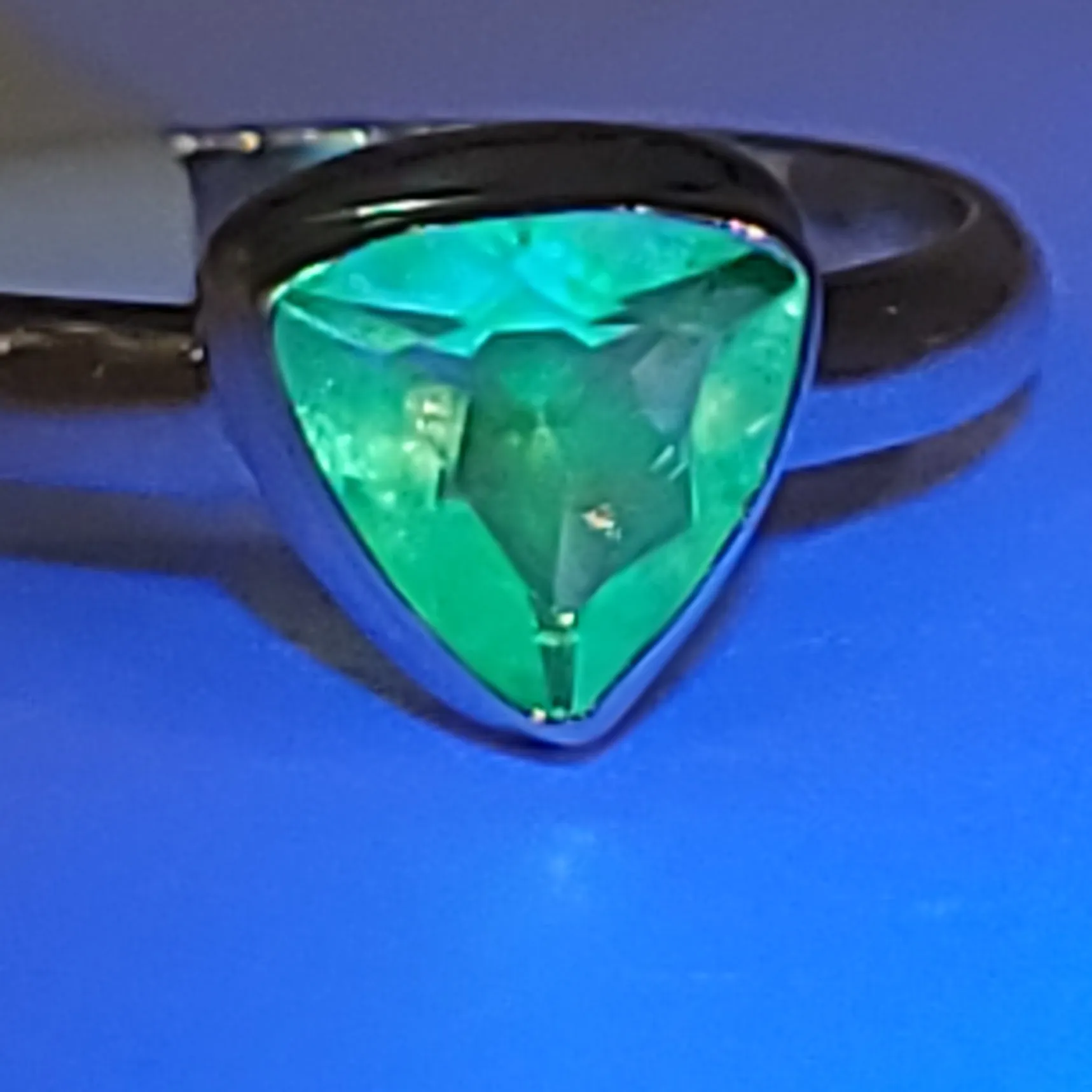 Hyalite Opal Trillion Ring Sterling Silver Band Size 8