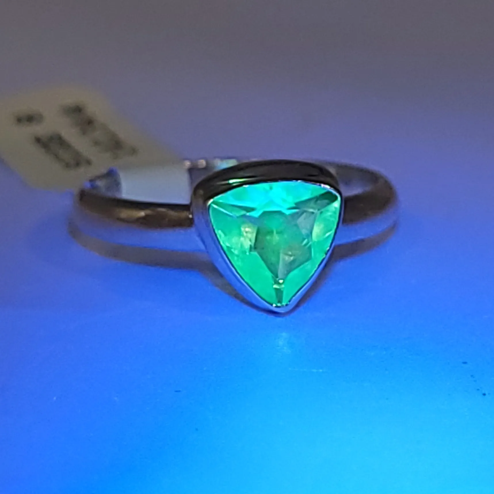 Hyalite Opal Trillion Ring Sterling Silver Band Size 8