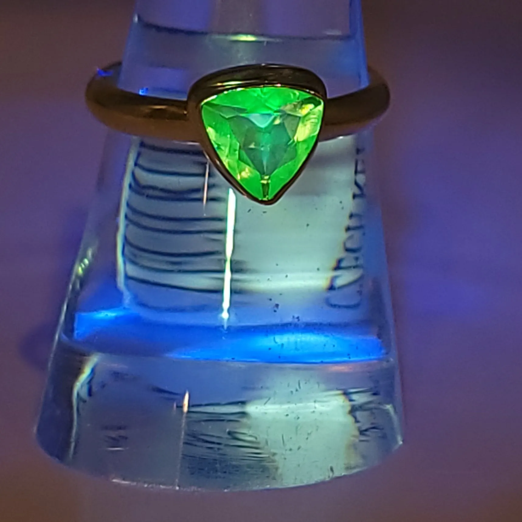 Hyalite Opal Trillion Ring Sterling Silver Band Size 8