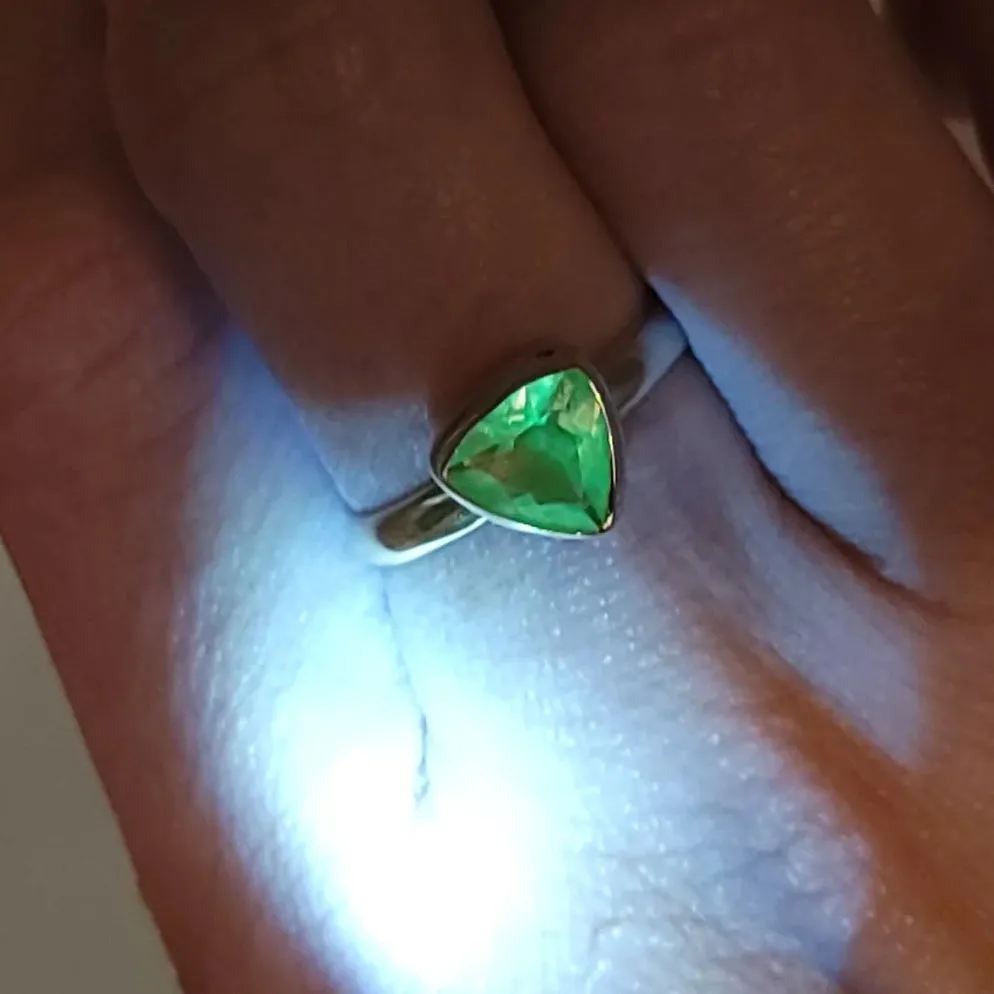 Hyalite Opal Trillion Ring Sterling Silver Band Size 8