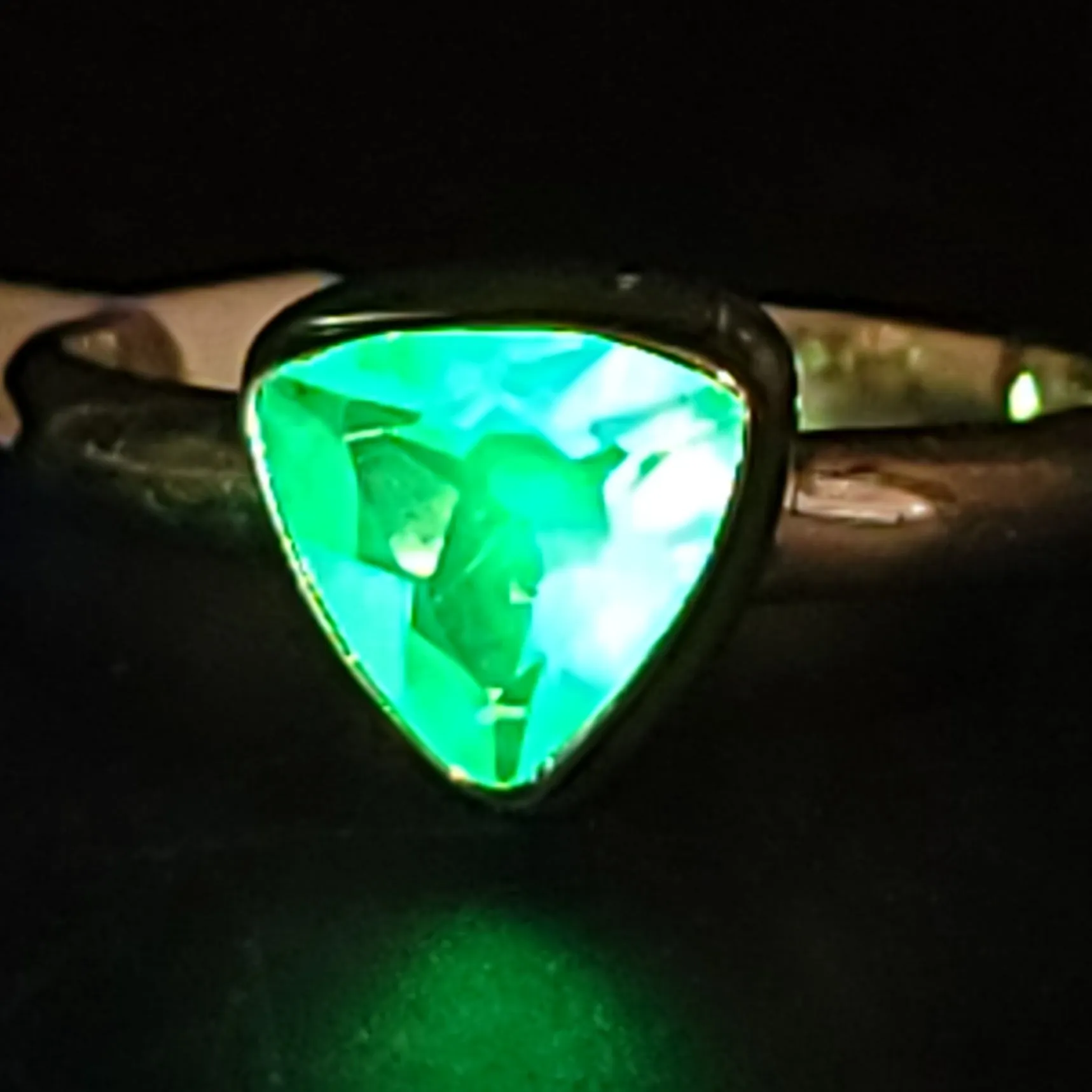 Hyalite Opal Trillion Ring Sterling Silver Band Size 8