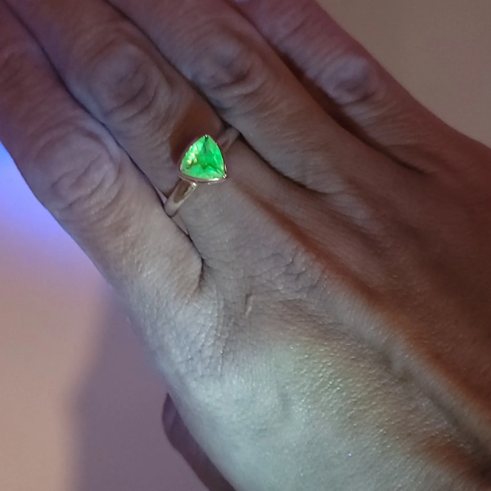 Hyalite Opal Trillion Ring Sterling Silver Band Size 8