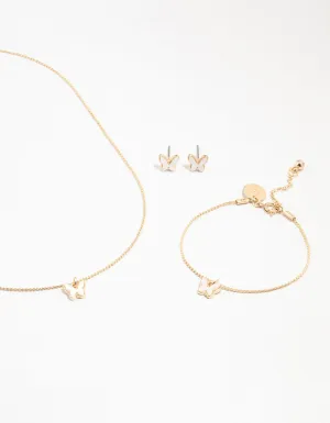 Kids Gold Butterfly Necklace & Earrings & Wrist Cuff Set